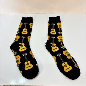 Black & Yellow Guitar Pattern Crew Socks - Men